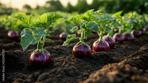 Eggplant seedlings grow in ...