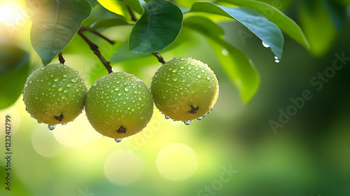Three Green Fruits Hang on ...