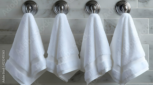 Four White Towels Hanging o...