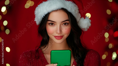 Woman in Santa Hat Holds Gr...