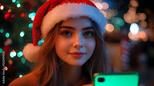 Smiling Woman Wearing Santa...