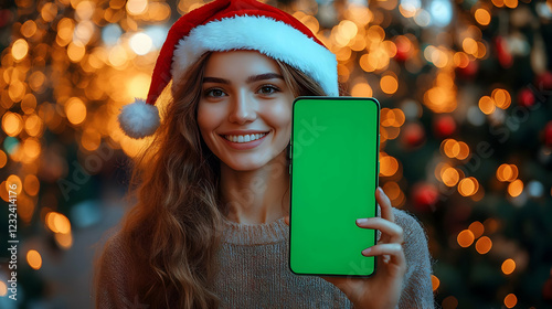 Woman in Santa Hat Shows Gr...