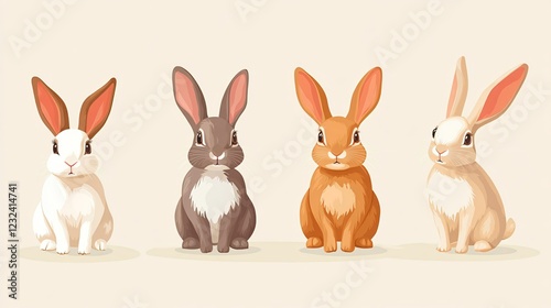 Wallpaper Mural Adorable Four Rabbits Flat Vector Illustration for Beauty Concepts Torontodigital.ca