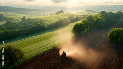 Tractor Plows Field in Roll...
