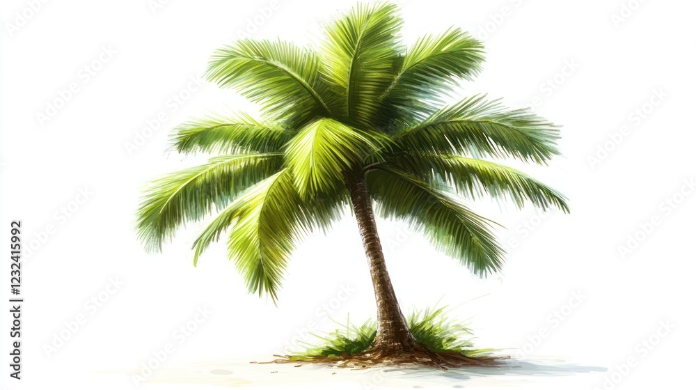 Obraz premium Tropical palm tree on beach, sunny day, vacation background