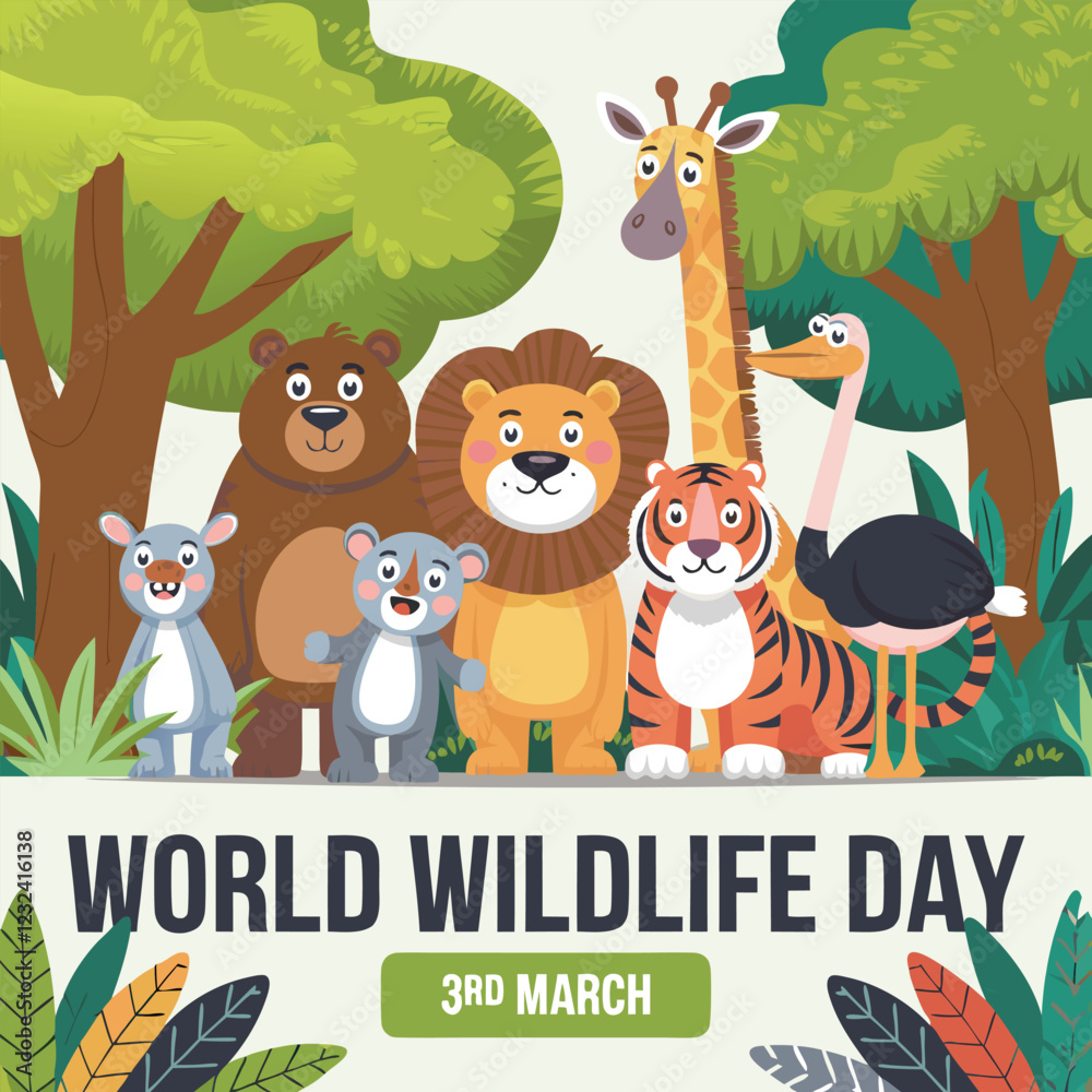 Naklejka premium Celebrate World Wildlife Day with Stunning Nature-Inspired Vector Illustrations Highlighting Endangered Species and Conservation Efforts.
