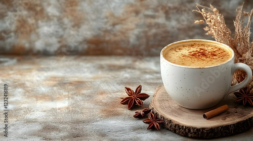 Aromatic Coffee Cup Sits on...