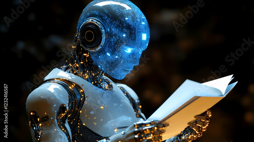 Futuristic Robot Reads a Do...