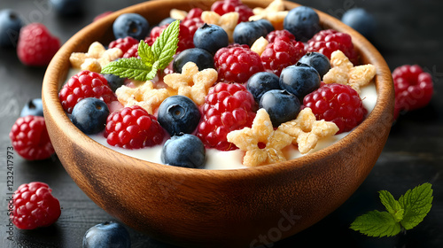 Yogurt topped with fresh ra...
