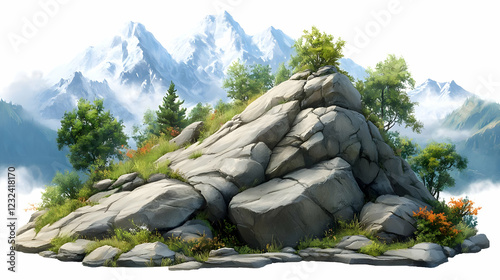 Rocky outcrop with vegetati...