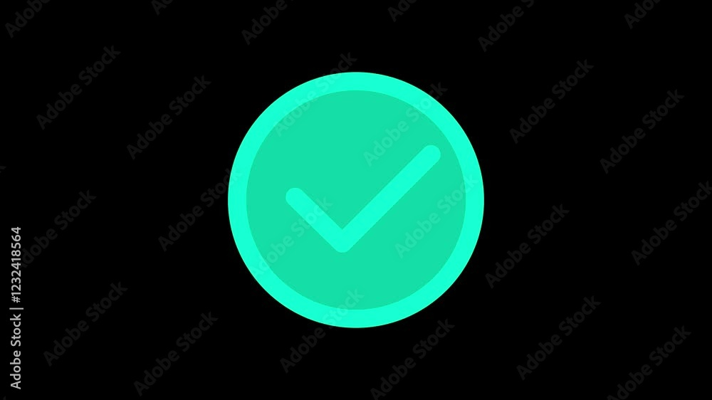 The check mark icon is aqua and red color. Allowed tick mark icon animation. Black background. The check mark icon is aqua and red color. Allowed tick mark icon animation. Black background.
