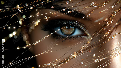 Close-up Eye with Gold Glit...