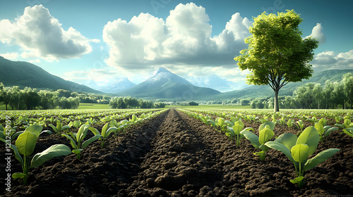 Green crops grow in fertile...