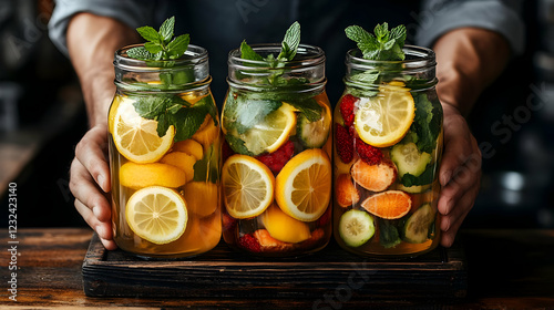 Three glass jars filled wit...