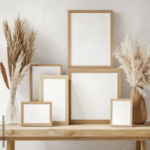blank white fram and plant in the living room.