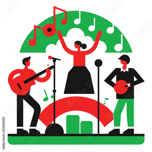 Golf course vector illustration with kids playing