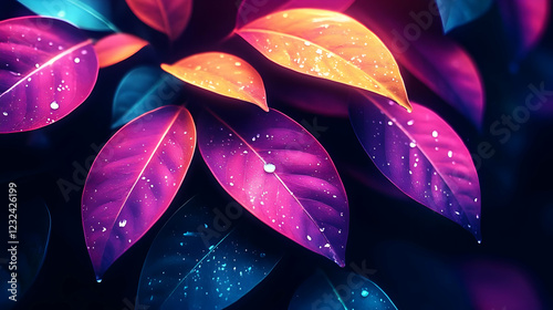 Vibrant Neon Leaves Glisten...