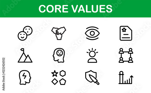 Core Values Icon Pack. Professional Line Art for Integrity, Collaboration, Innovation, and Corporate Branding