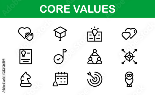 Core Values Icon Pack. Professional Line Art for Integrity, Collaboration, Innovation, and Corporate Branding photo