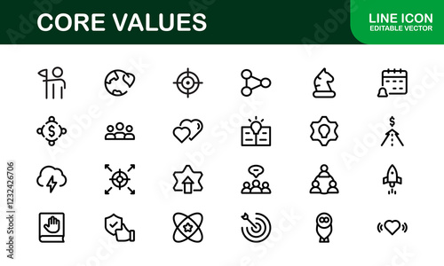Core Values Icon Pack. Professional Line Art for Integrity, Collaboration, Innovation, and Corporate Branding