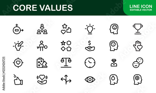 Core Values Icon Pack. Professional Line Art for Integrity, Collaboration, Innovation, and Corporate Branding photo