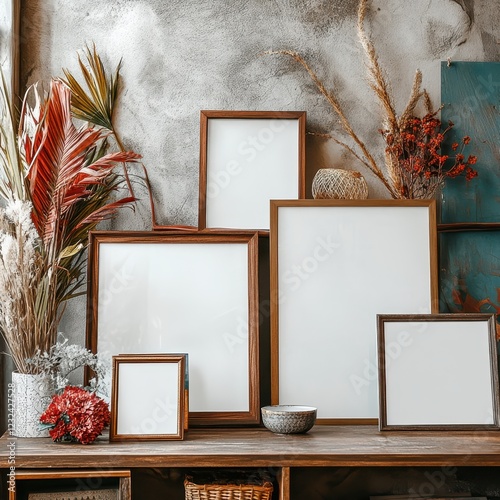 blank white fram and plant in the living room