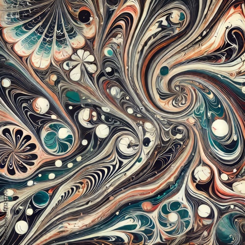 Marbling Creating swirled patterns on paper or fabric using pain