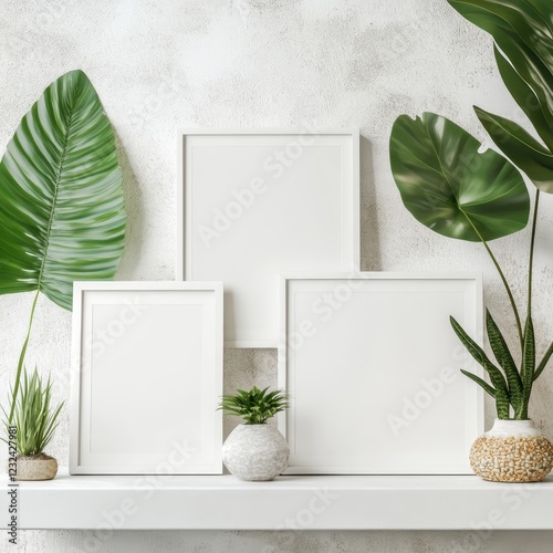 blank white fram and plant in the living room