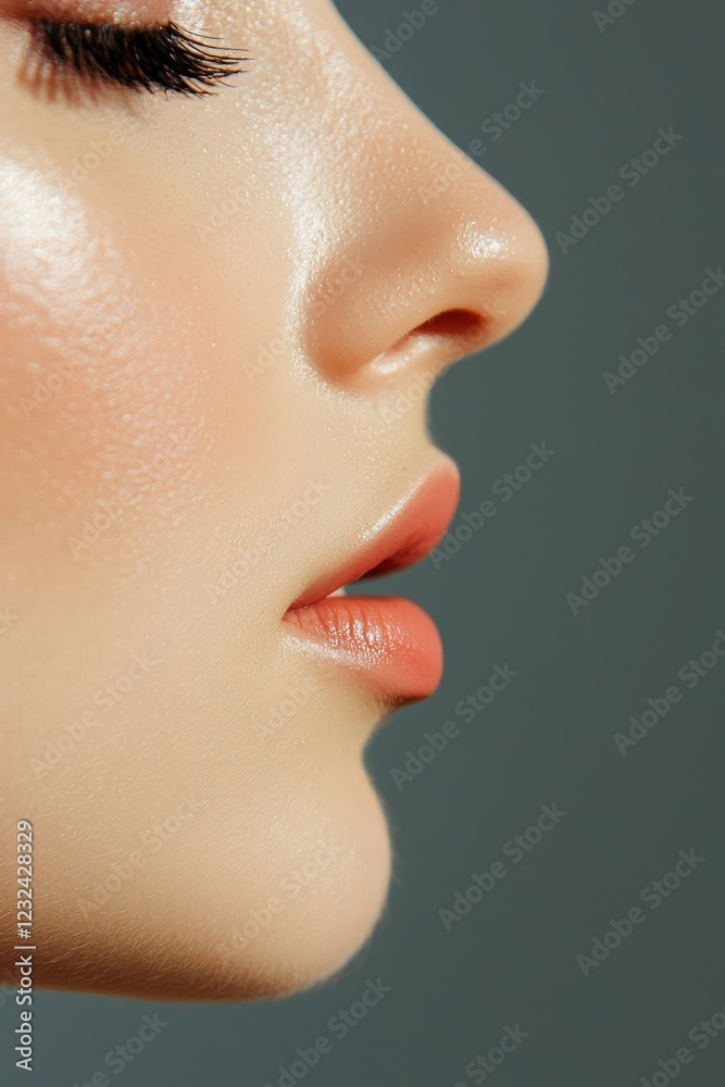 Side profile close-up highlighting jawline pigmentation under soft light