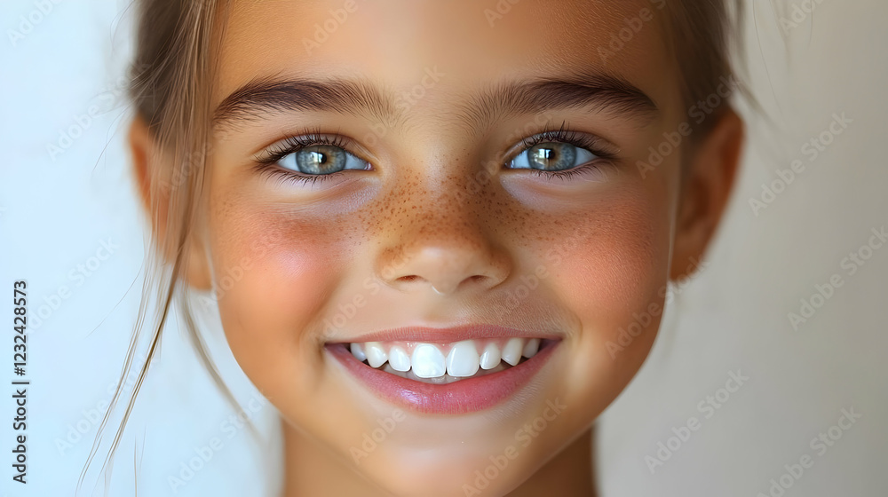 Close-up Portrait of a Smiling Child with Freckles and Bright Eyes Close-up Portrait of a Smiling Child with Freckles and Bright Eyes