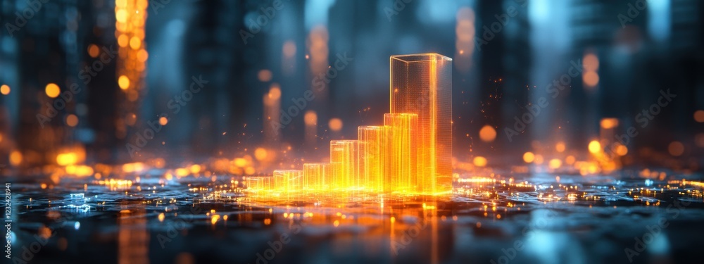 Obraz premium Glowing Bar Chart Trophy Market Growth Success Finance Business