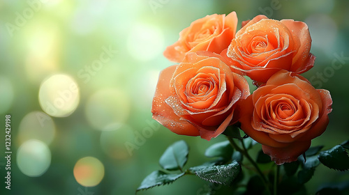 Three Peach Roses Bloom Bea...
