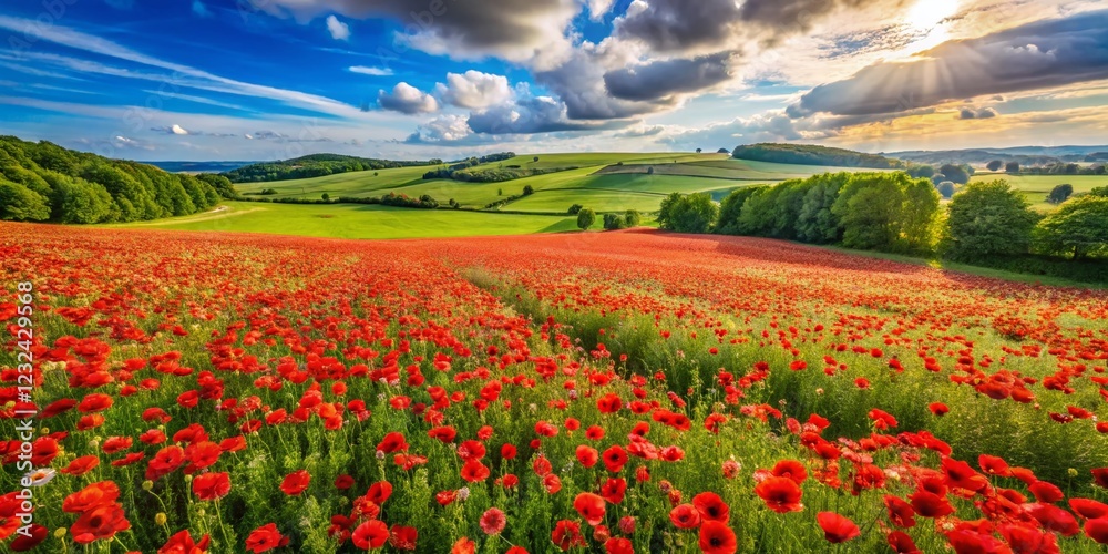 Aerial Drone Shot: Vibrant Red Poppy Field in Summer Bloom Aerial Drone Shot: Vibrant Red Poppy Field in Summer Bloom