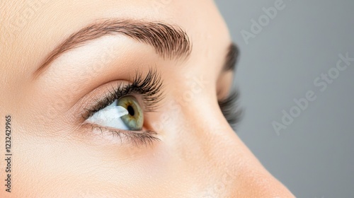 Side profile close-up with natural expression showing crow feet photo