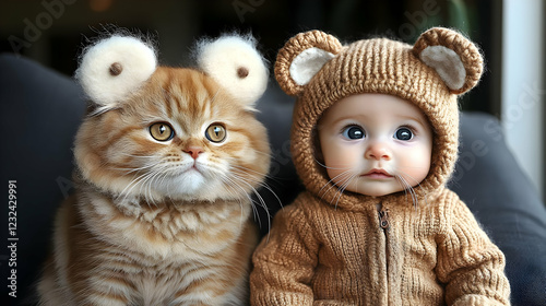 Adorable Baby and Fluffy Ca...