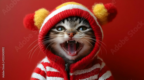 Adorable Kitten Yawns Widel...