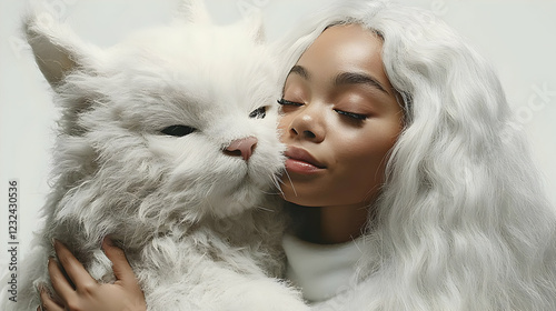 Woman with White Hair Holds...
