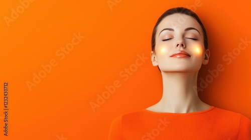 Woman with Glowing Skin in Orange Studio Portrait