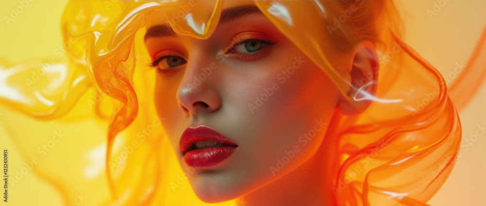 Fototapeta premium A Luminous Portrait with Translucent Yellow Headpiece