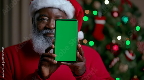 Man in Santa Hat Holds Gree...