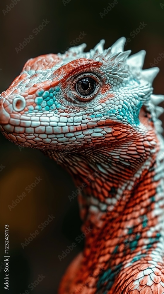 Obraz premium Close-Up of a Blue and Red Lizard - 4K Ultra HD Reptile Wildlife Wallpaper