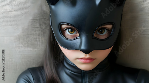 Girl Wears a Black Cat Mask...