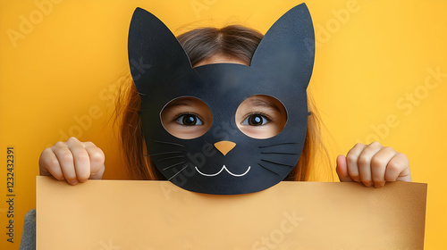 Child Wears Black Cat Mask ...