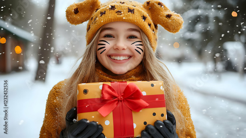 Smiling Child Holds Gift in...