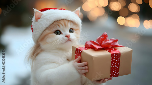 Fluffy White Kitten Holds C...