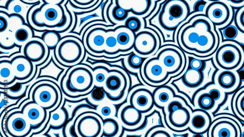 Many blue and black circles in chaotic motion on a white background 4k 60 fps