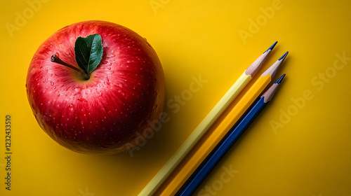 Red Apple with Leaf Sits Be...
