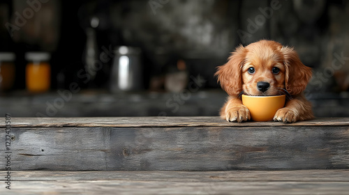 Cute Puppy Holds a Yellow B...
