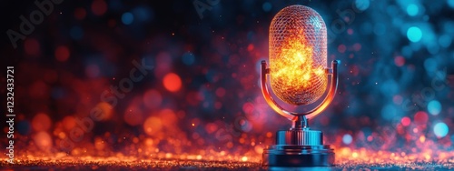 Glowing Microphone Award Podcast Success Radio Show Broadcasting Audio