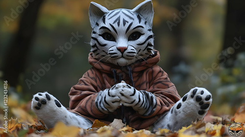 White Tiger Fursuit Sits Pe...